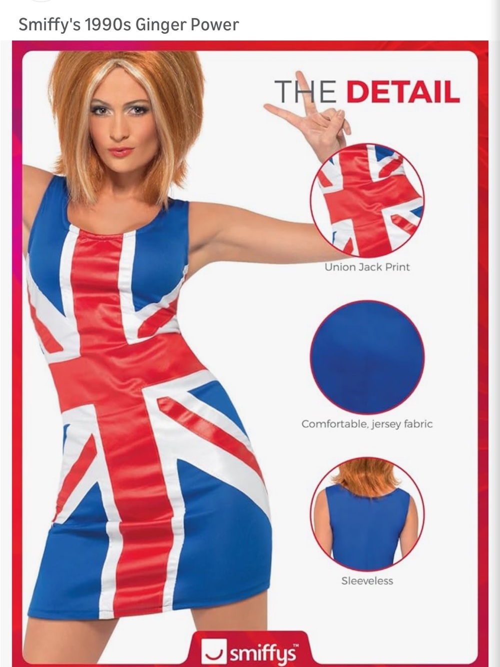 Costume-Medium Smiffys Union Jack Sleeveless Mini Dress - Blue, Red & White
